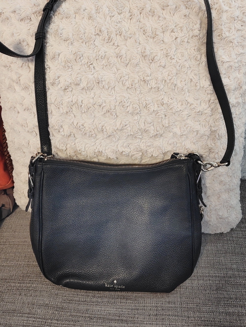 kate spade Black Pebbled Leather Large Liv Adjustable Crossbody/Hobo Bag
